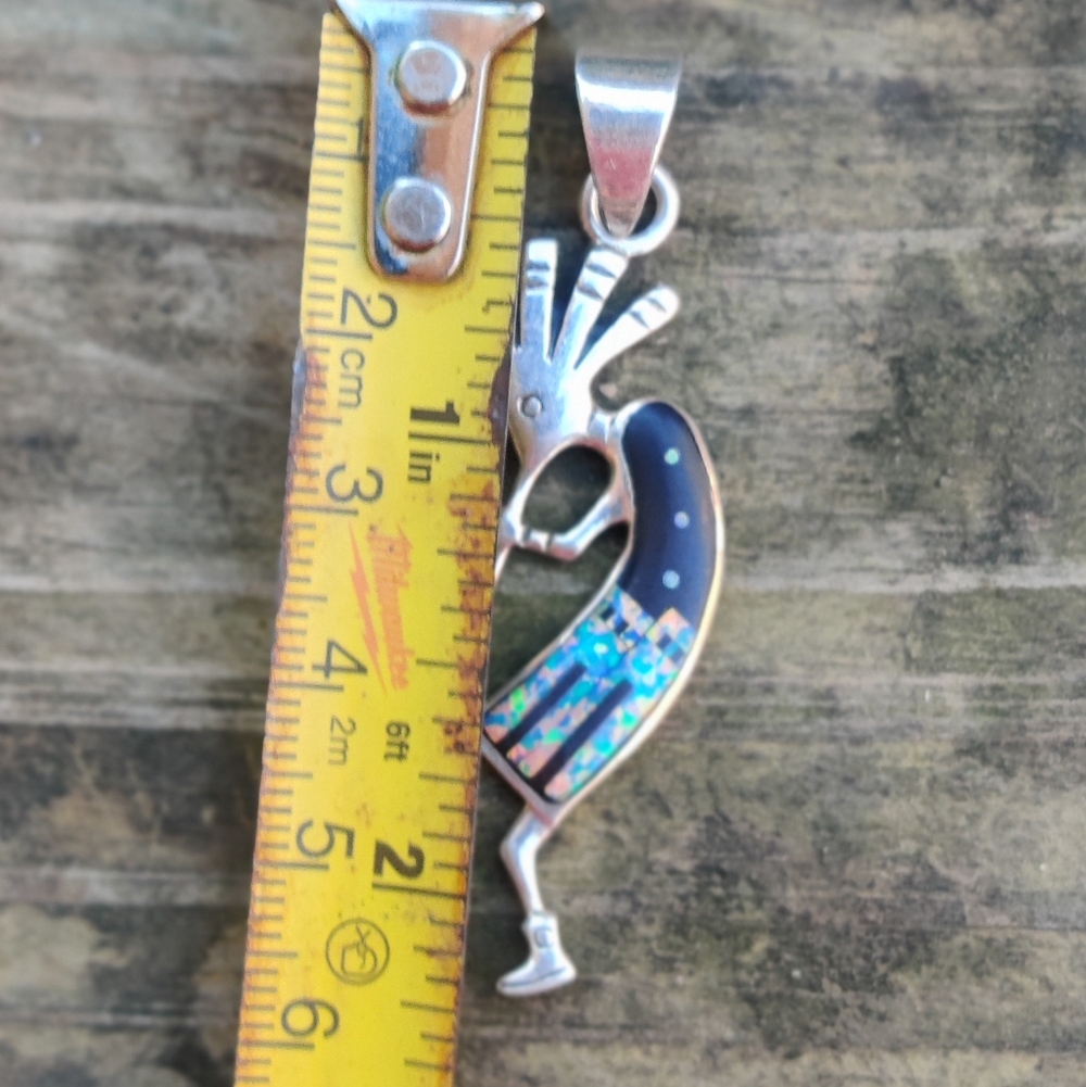 Vintage Sterling Fire Opal Kokopelli Pendant - Picture 5 of 6